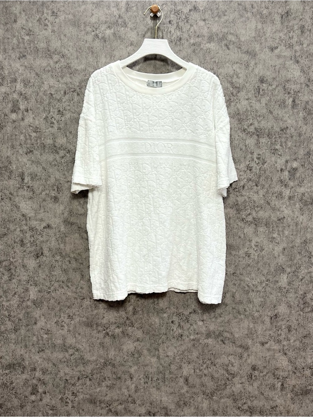 Dior White Ribbed Collar Monogram Tee